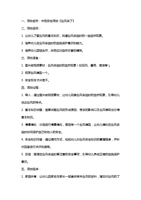 中班安全活动《台风来了》教案