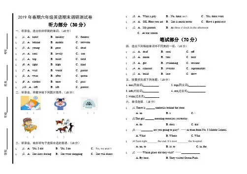 pep人教版2018-2019学年度第二学期六年级下册英语试题 期末调研测试卷