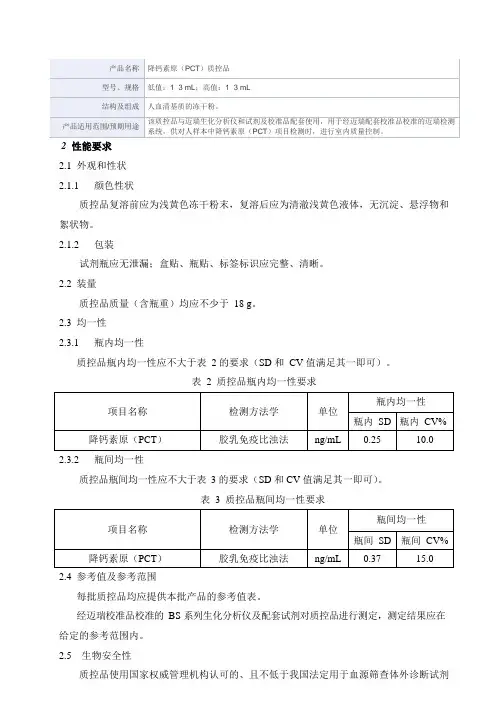 降钙素原(PCT)质控品产品技术要求mairui