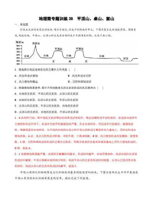 2023年全国高考等级考地理热门经典微专题强化训练38 平顶山、桌山、崮山 带详解