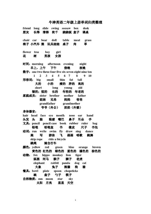 二年级上册英语素材知识总结  牛津上海版