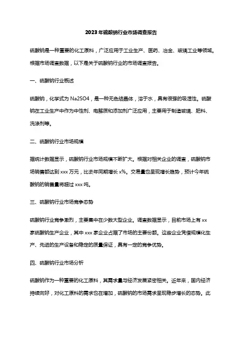 2023年硫酸钠行业市场调查报告