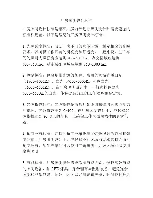 厂房照明设计标准