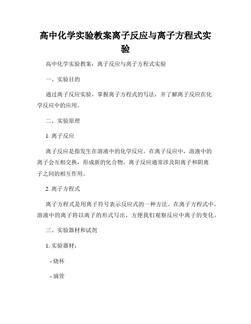 高中化学实验教案离子反应与离子方程式实验