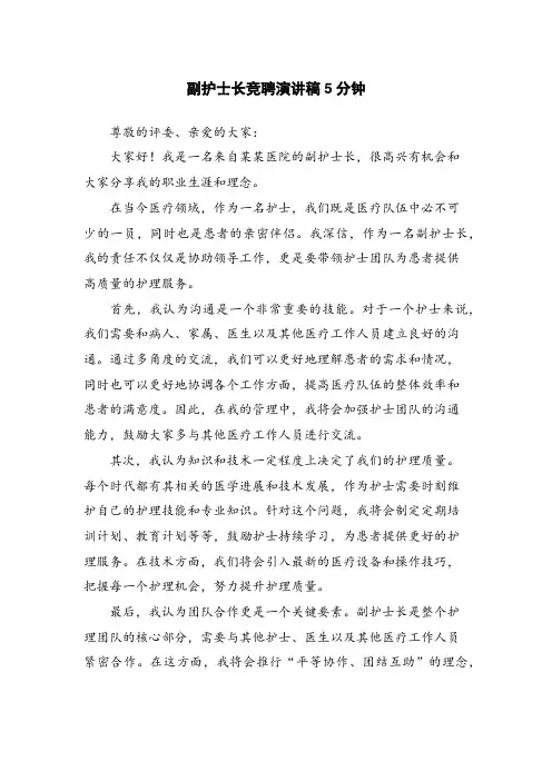 副护士长竞聘演讲稿5分钟
