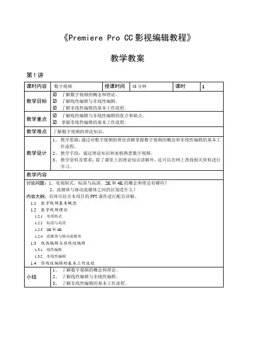 Premiere Pro CC影视编辑教程课程教案