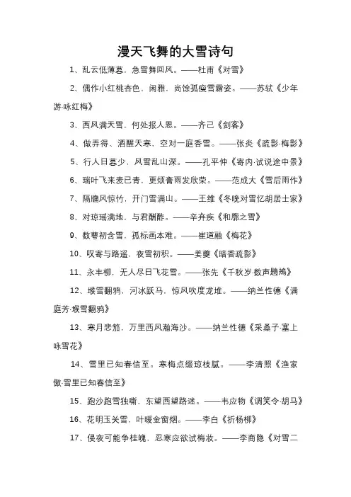 漫天飞舞的大雪诗句