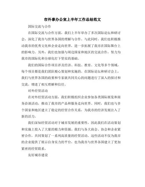市外事办公室上半年工作总结范文