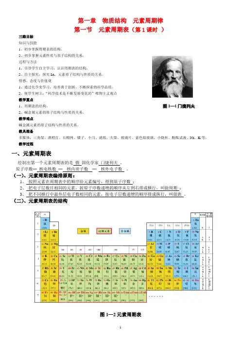 新人教版必修2  高中化学-1.1《元素周期表》教案