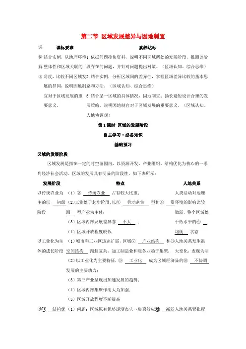 高中地理第一章认识区域第二节第1课时区域的发展阶段学案湘教版选择性必修第二册