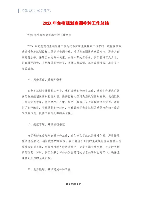 202X年免疫规划查漏补种工作总结