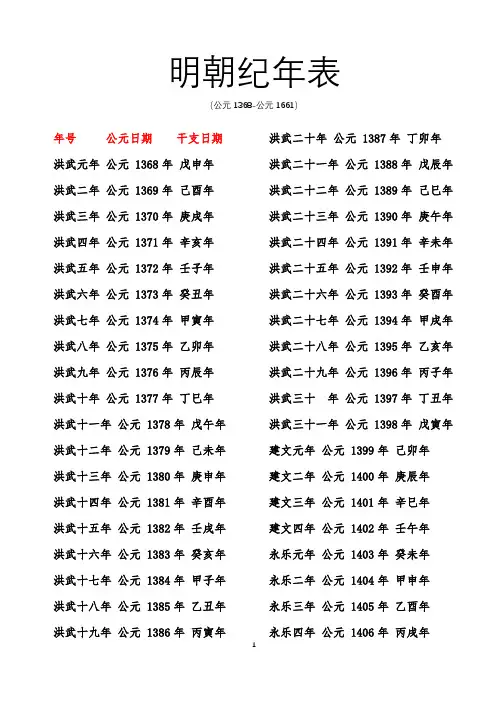 明朝纪年表