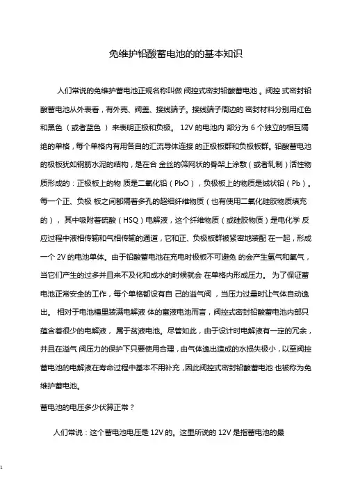 免维护铅酸蓄电池参数