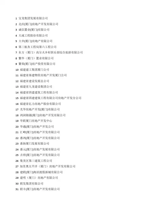 厦门房地产开发商大全!