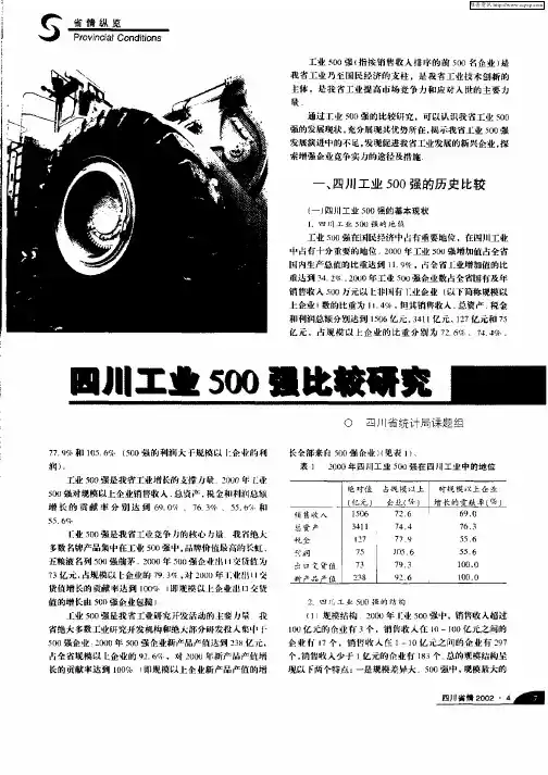 四川工业500强比较研究