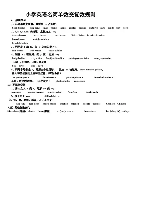 小学英语名词复数规则及例子