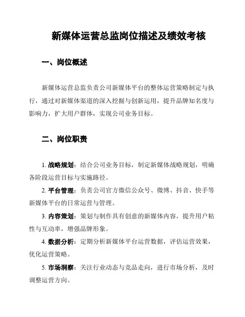 新媒体运营总监岗位描述及绩效考核