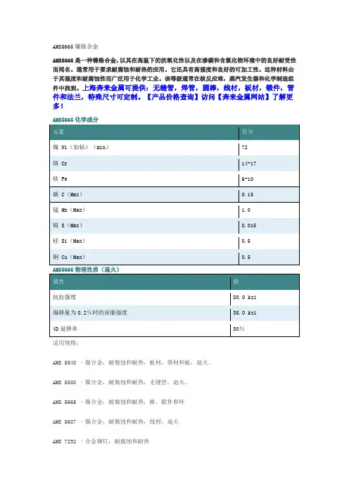 AMS5665镍铬合金
