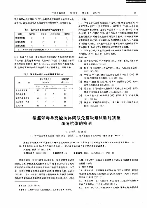 猪瘟强毒单克隆抗体酶联免疫吸附试验对猪瘟血清抗体的检测