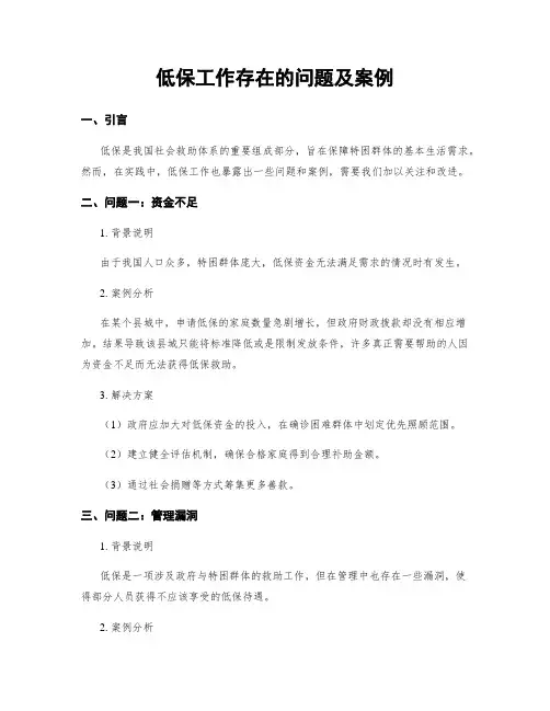 低保工作存在的问题及案例