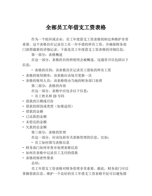 全部员工年借支工资表格