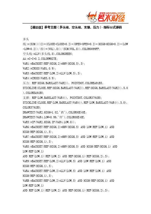 【股票指标公式下载】-【通达信】参考主图(多头线、空头线、支撑、压力)