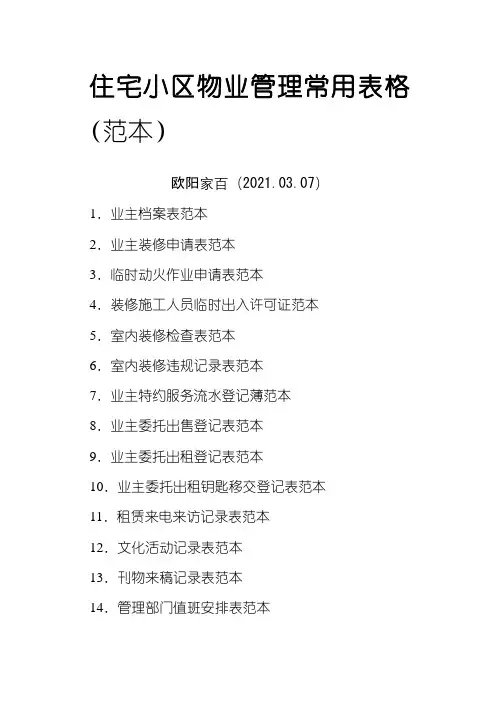 住宅小区物业管理常用表格之欧阳家百创编