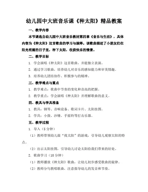 幼儿园中大班音乐课《种太阳》精品教案