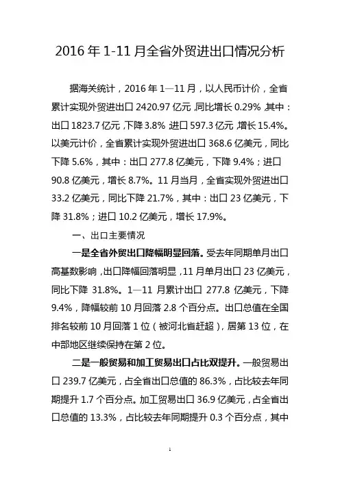 2016年11月全外贸进出口情况分析