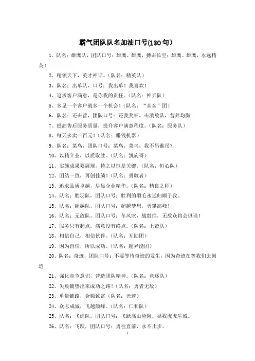 霸气团队队名加油口号(130句)