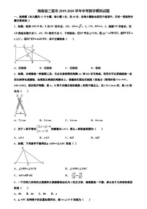 海南省三亚市2019-2020学年中考数学模拟试题含解析