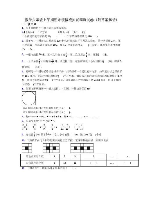 数学六年级上学期期末模拟模拟试题测试卷(附答案解析)