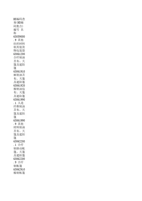 HS编码查询(HS编码集合)