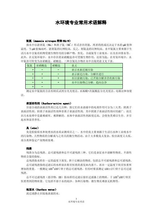 水环境专业常用术语解释