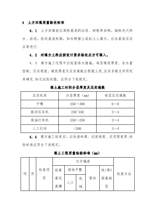土方回填标准