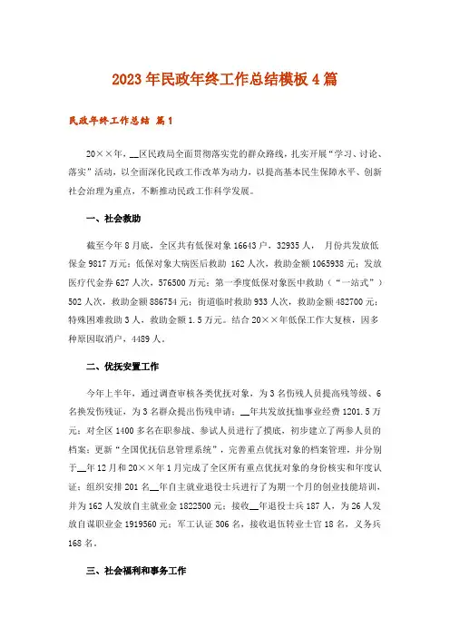 2023年民政年终工作总结模板4篇