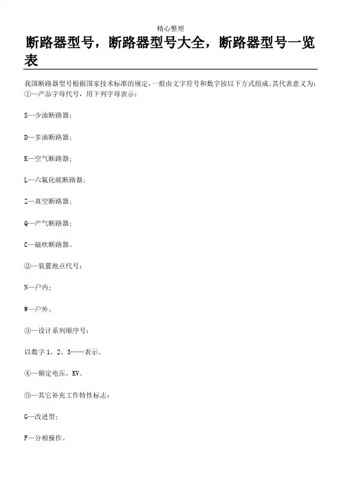 断路器型号,断路器型号大全,断路器型号一览表格模板