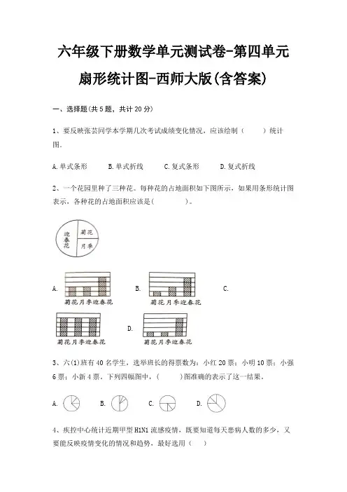 西师大版六年级下册数学单元测试卷第四单元 扇形统计图(含答案)
