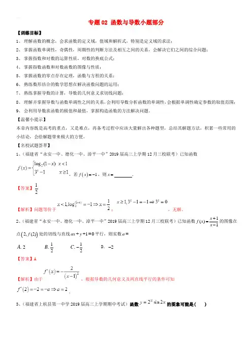 2019年高考数学二轮复习解题思维提升专题02函数与导数小题部分训练手册(附答案)