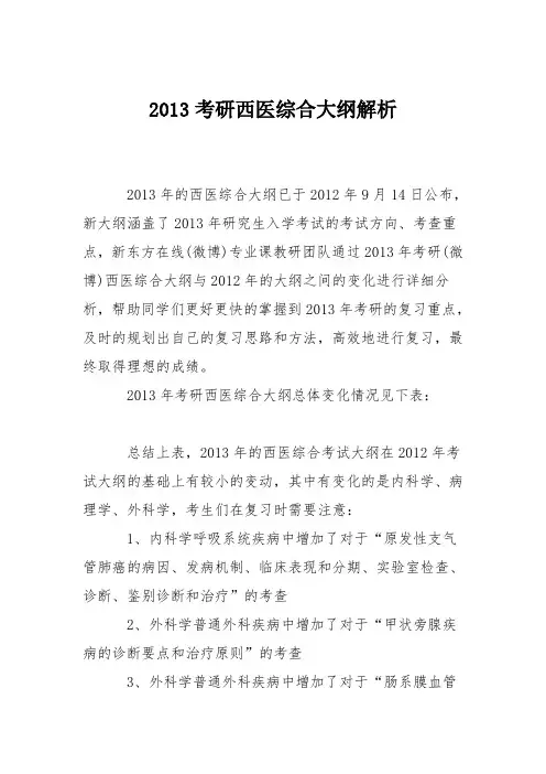 2013考研西医综合大纲解析