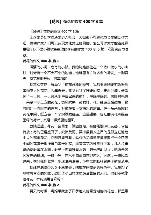 【精选】荷花的作文400字6篇