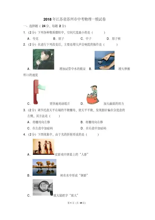 精选题库江苏省苏州市中考物理一模试卷含解析