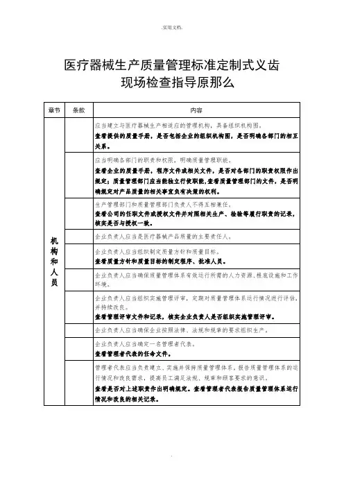 医疗器械生产质量管理规范定制式义齿现场检查指导原则