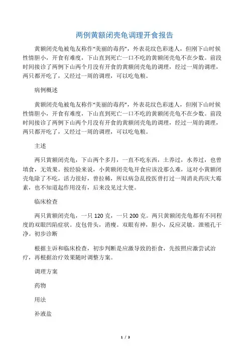 两例黄额闭壳龟调理开食报告