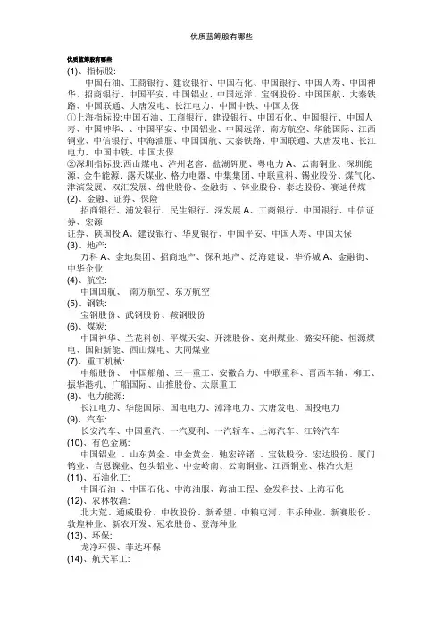 优质蓝筹股有哪些
