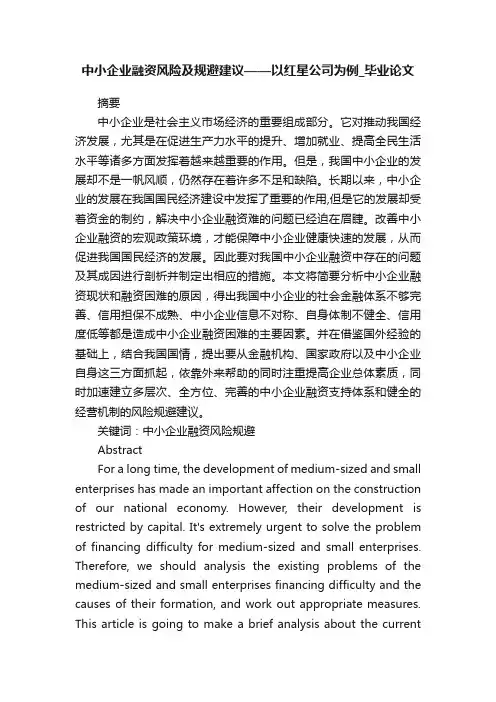 中小企业融资风险及规避建议——以红星公司为例_毕业论文