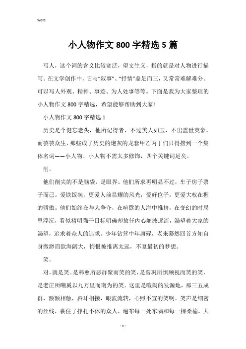 小人物作文800字精选5篇