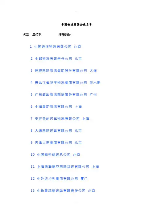 全国物流公司排名