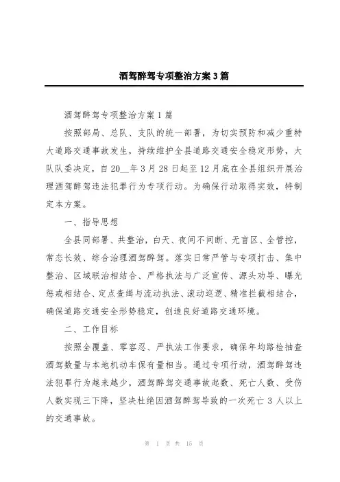 酒驾醉驾专项整治方案3篇
