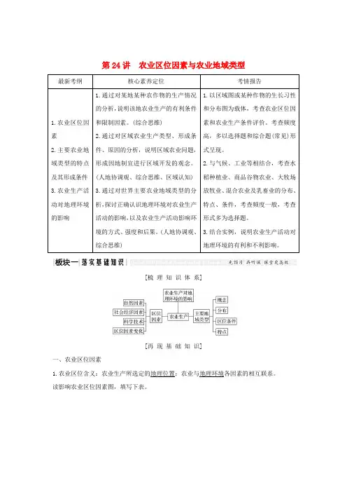 2020版高考地理一轮复习第24讲农业区位因素与农业地域类型(第1课时)农业区位因素教师用书湘教版
